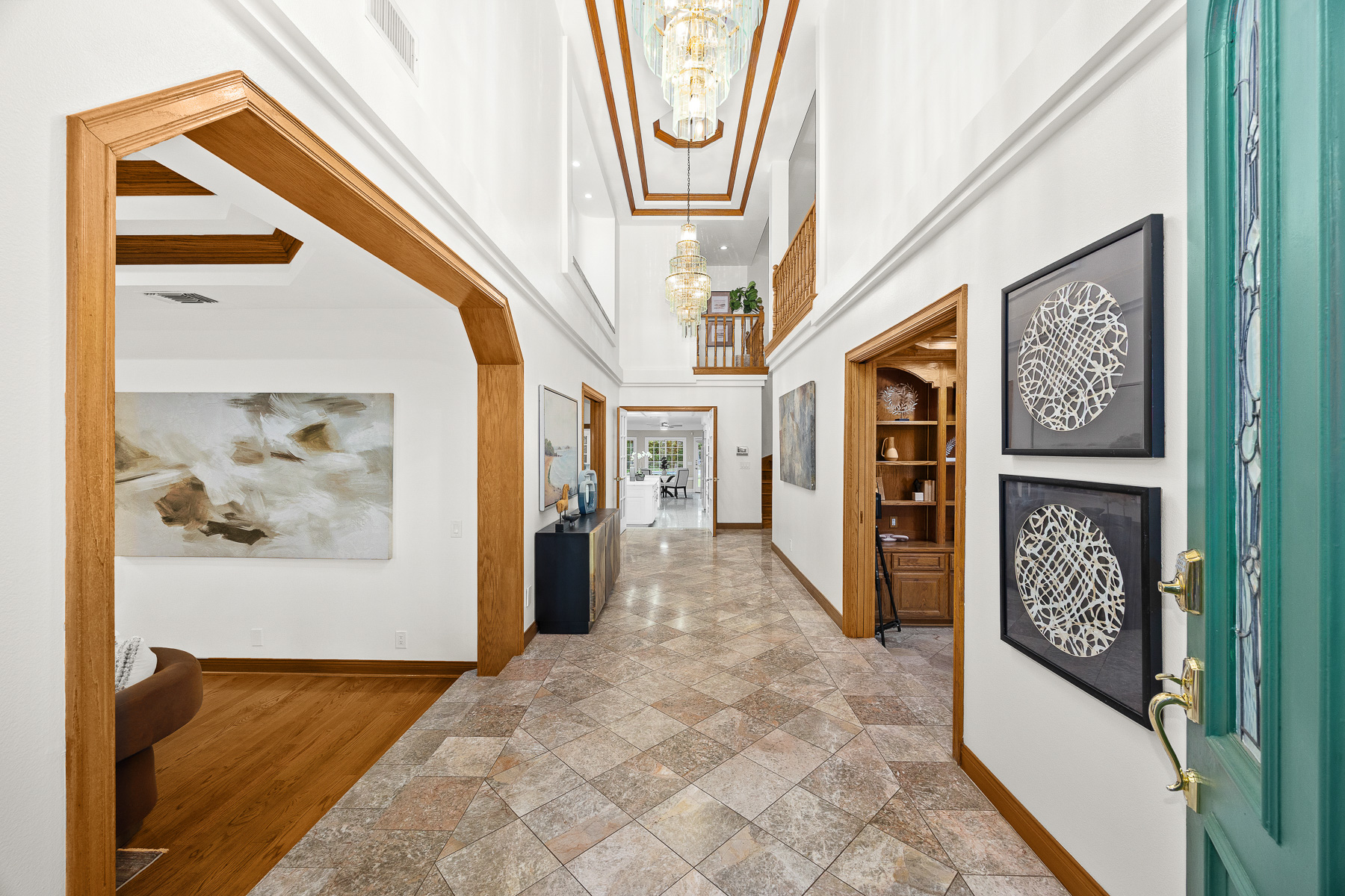 Primary bathroom with stone counters